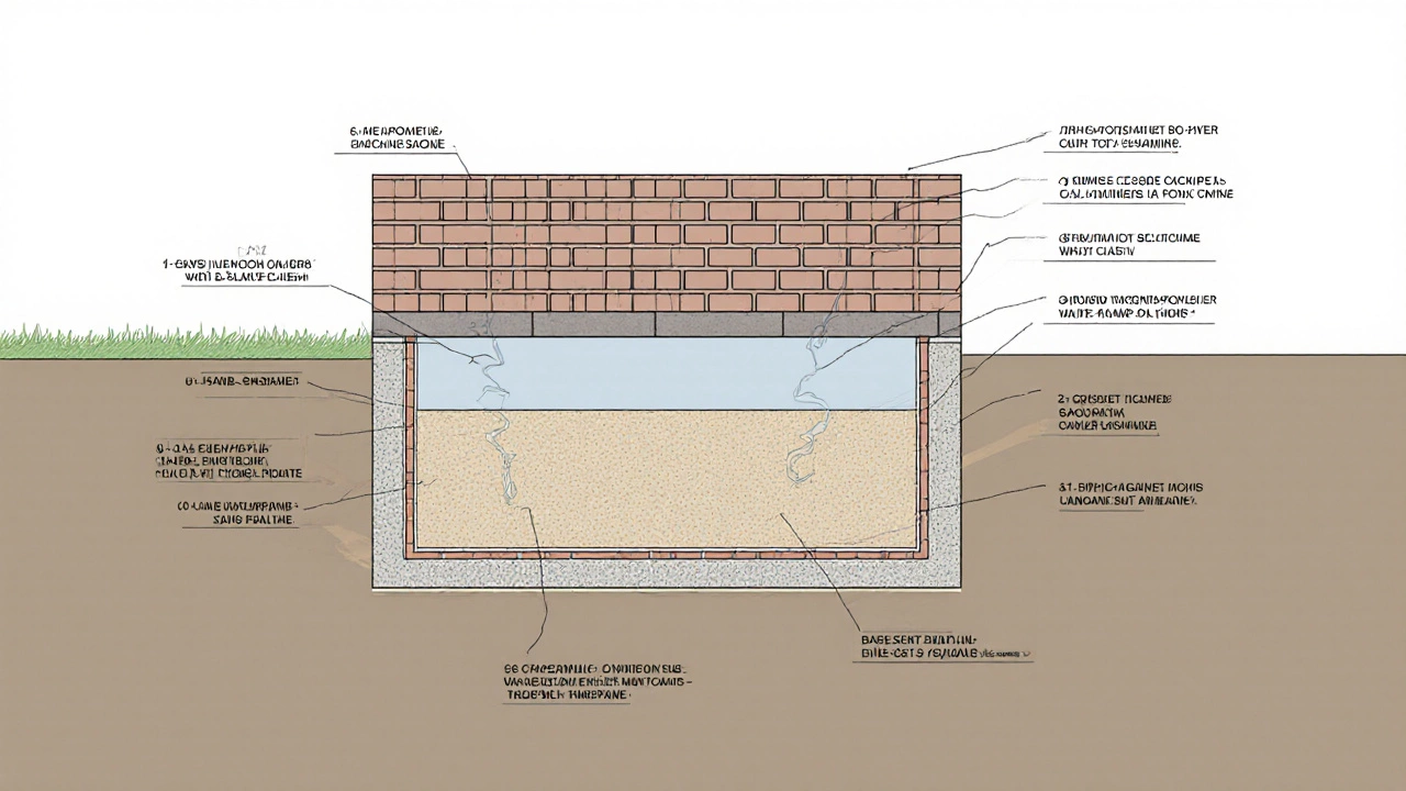 Схема фундамента в разрезе: глубокое заложение, цоколь, дренаж и утепление в России.