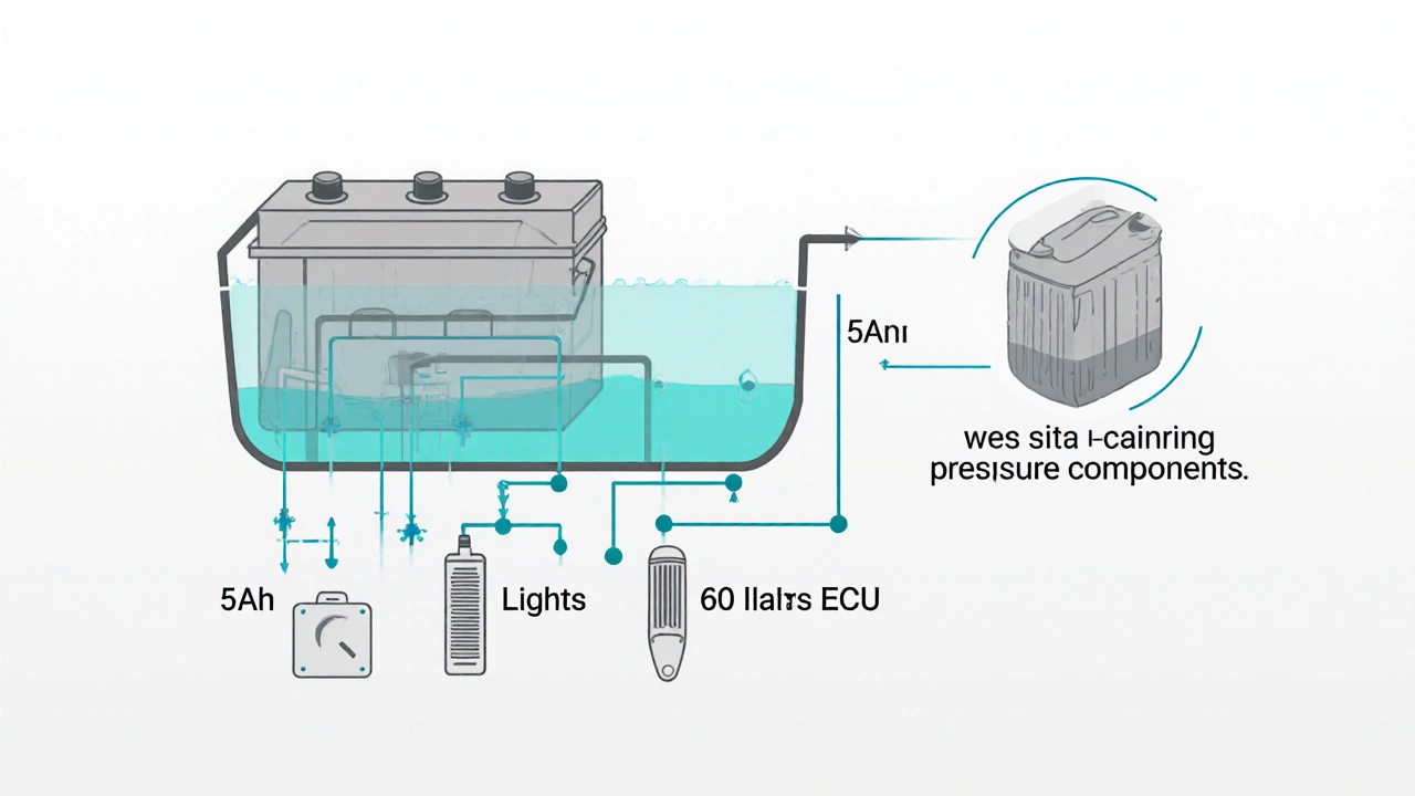 Схематичное изображение аккумулятора как резервуара, питающего электроприборы без избыточного тока.