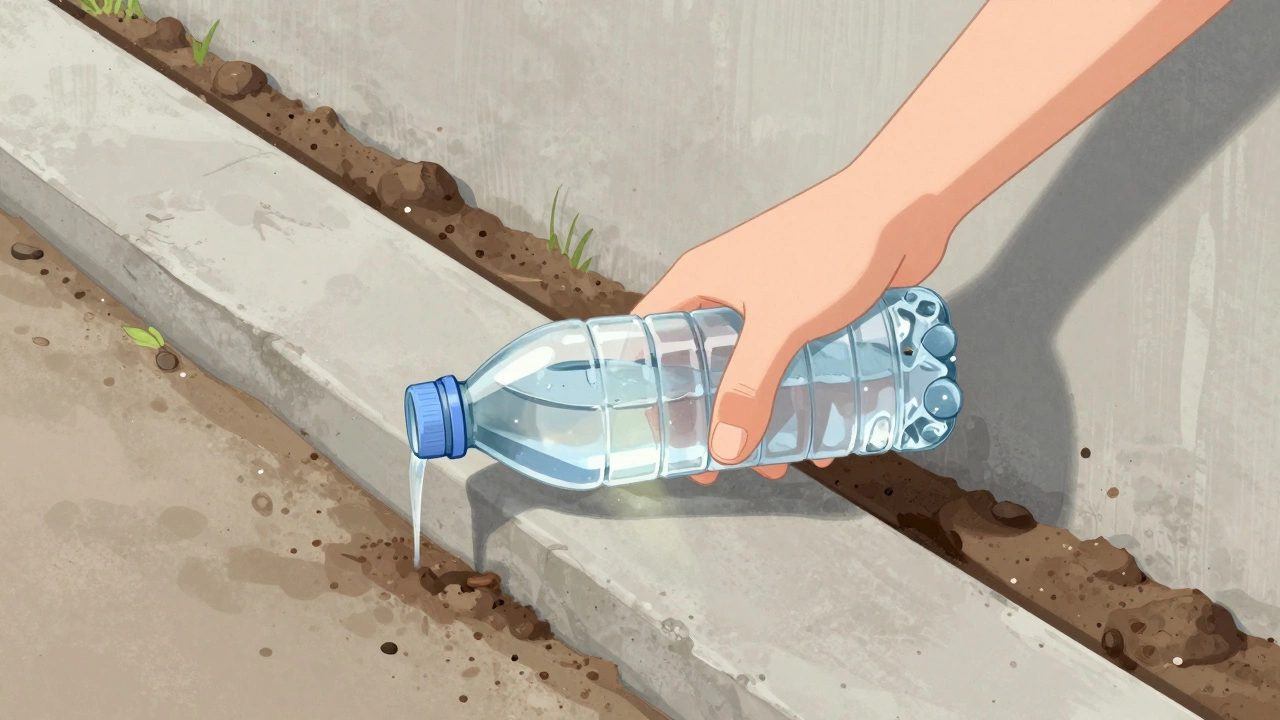 Бутылка с водой на фундаменте, показывающая неравномерный уровень.