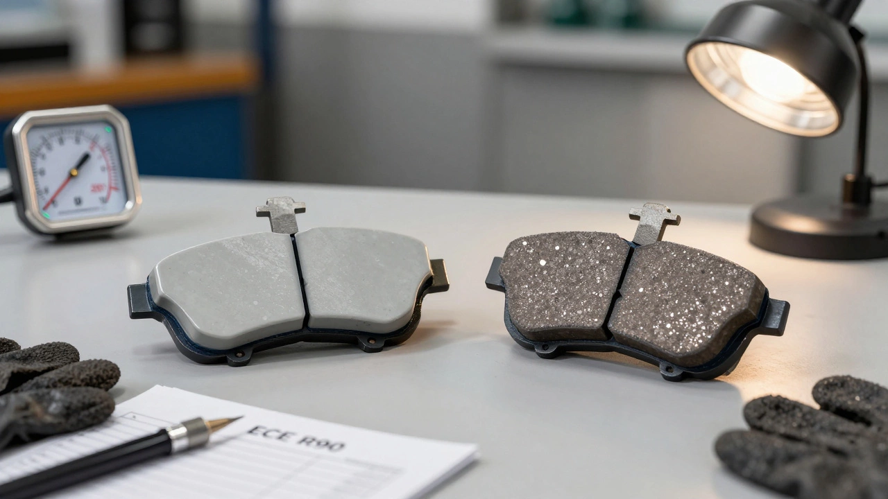 Сравнение керамических и полуметаллических тормозных колодок в автосервисе при температуре -20°C.