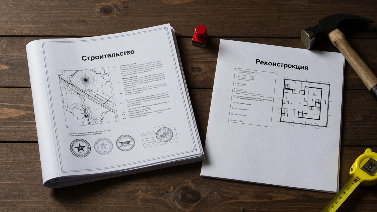 Документы для строительства и реконструкции: толстый папка с чертежами и тонкая с техническим заключением.