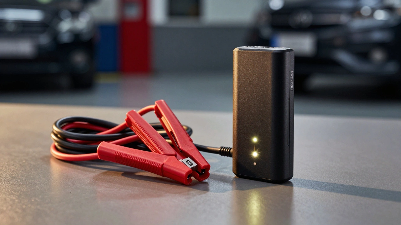 Портативное пусковое устройство для авто на столе мастерской