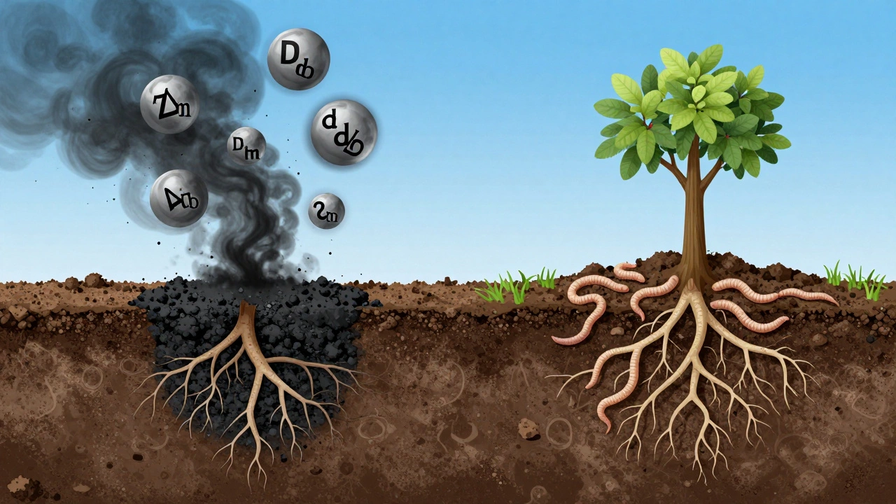 Сравнение загрязнённой золой почвы и здоровой почвы с компостом и червями.