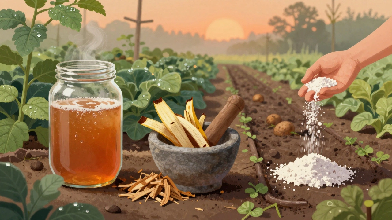 Три способа приготовления калийного удобрения: крапивный настой, порошок из банановой кожуры и древесная зола.