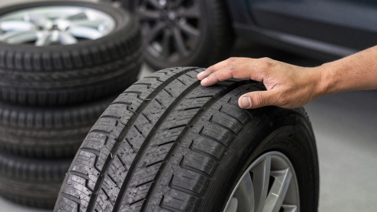 Проверка износа протектора автомобильной шины в гараже