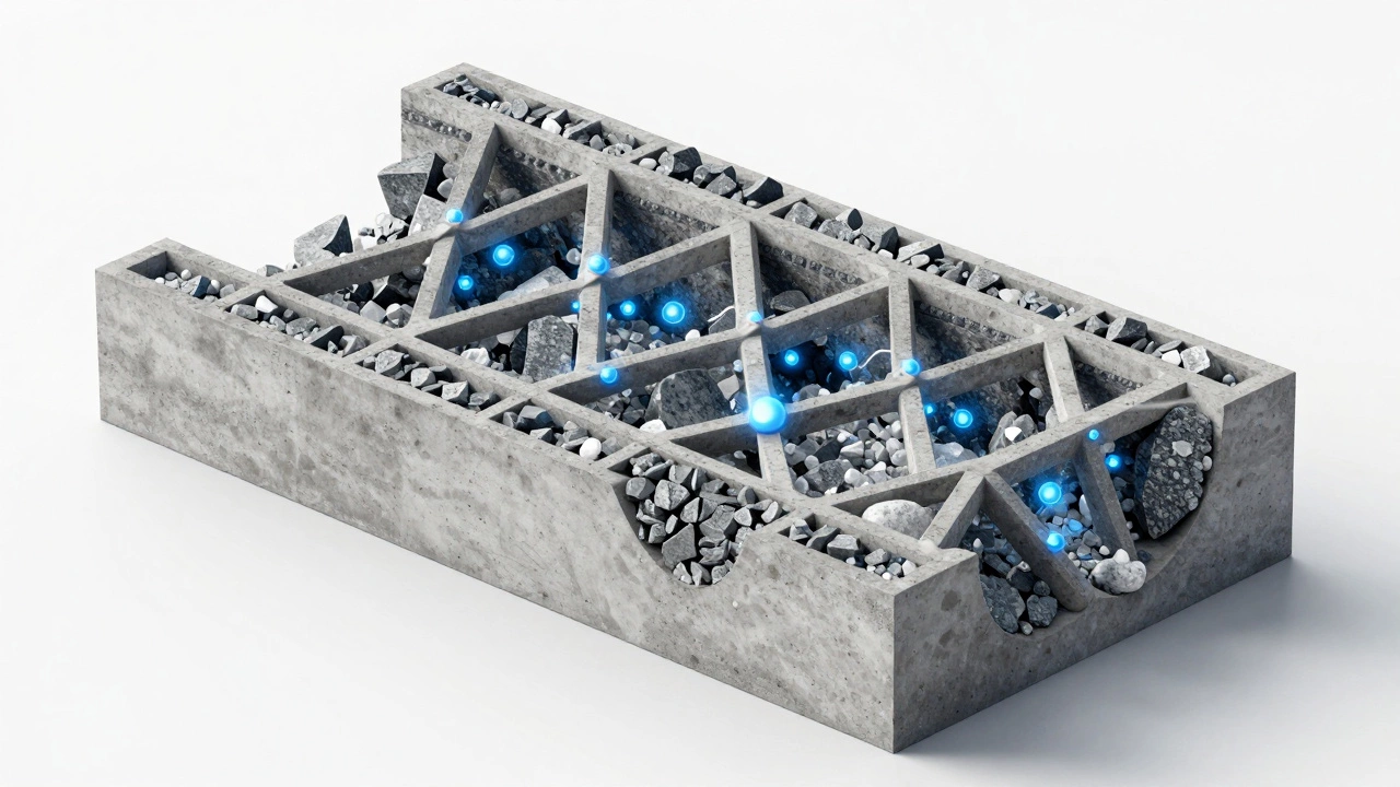 Схематичное изображение внутренней кристаллической структуры прочного бетона