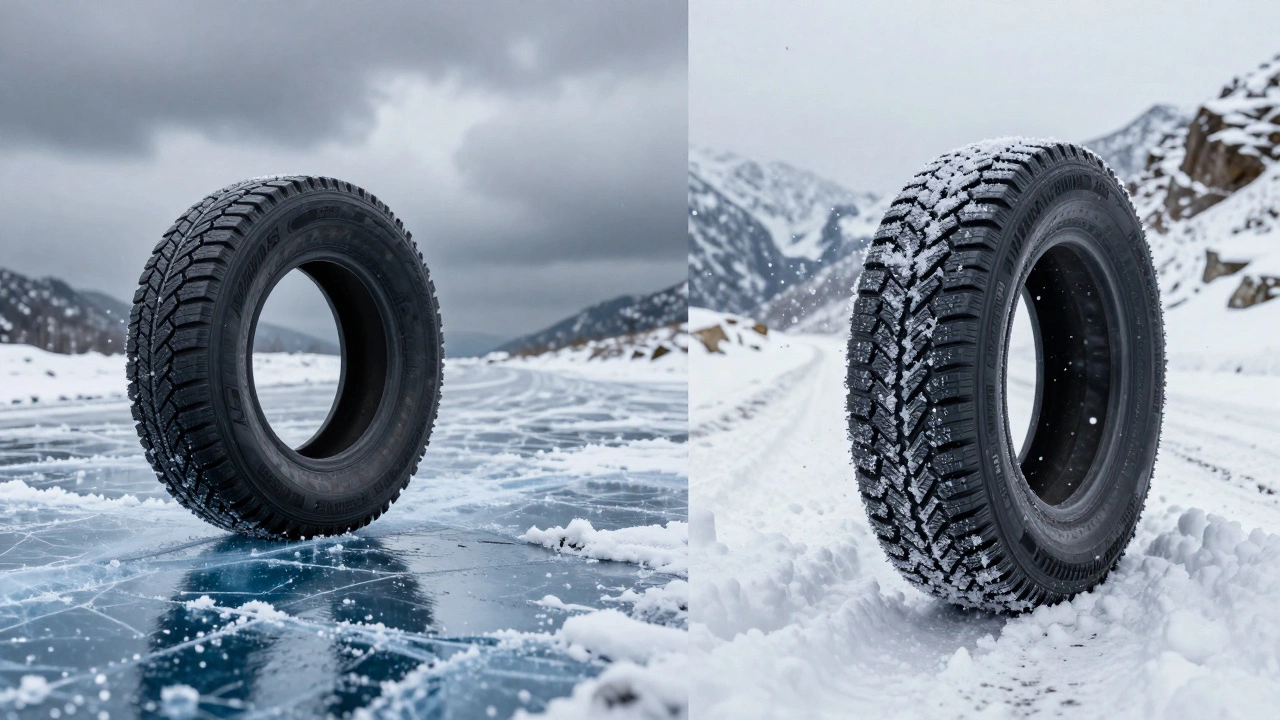 Сравнение скольжения шин M+S на льду и сцепления шин со снежинкой на снегу