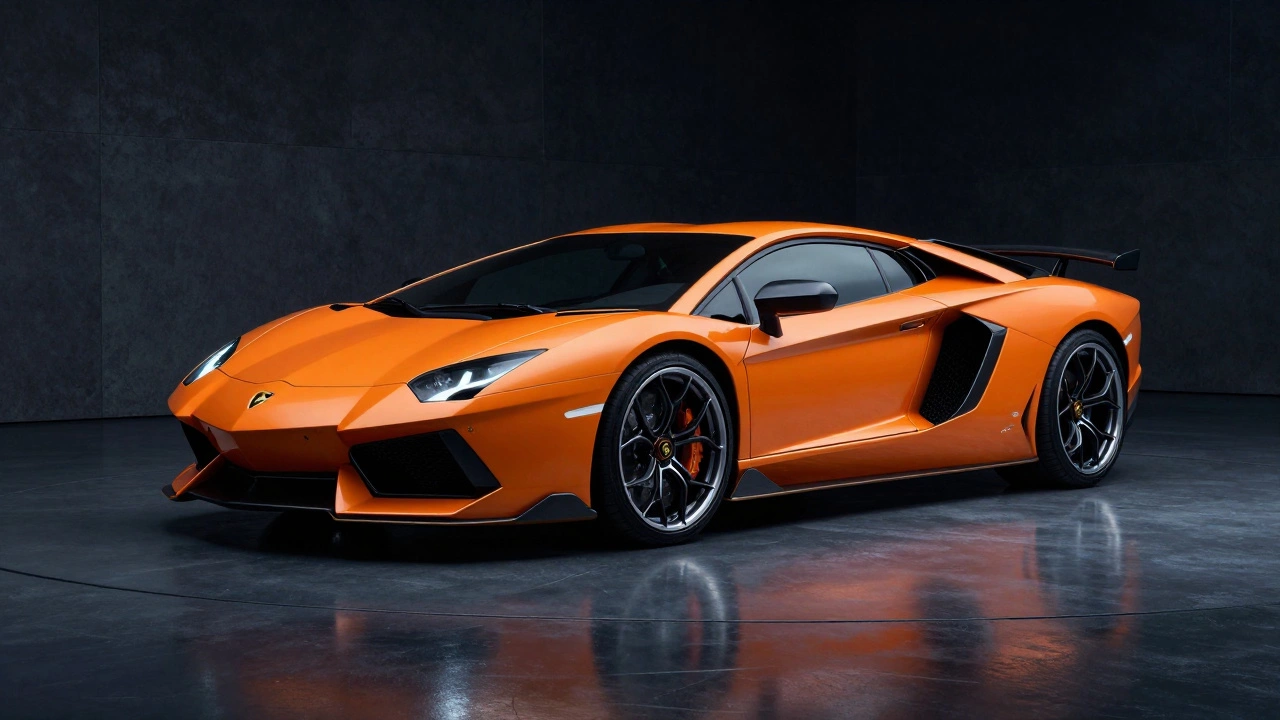 Агрессивный оранжевый Lamborghini Aventador в студийной съемке